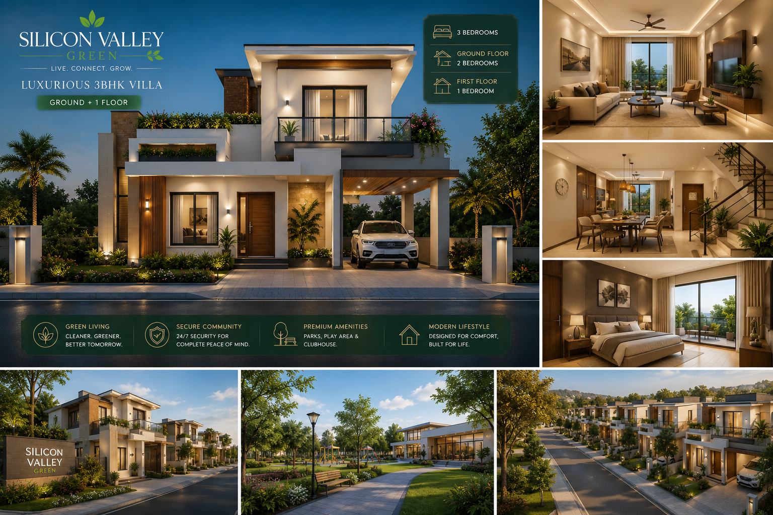 Silicon Valley Green villa concept — living & dining room interior